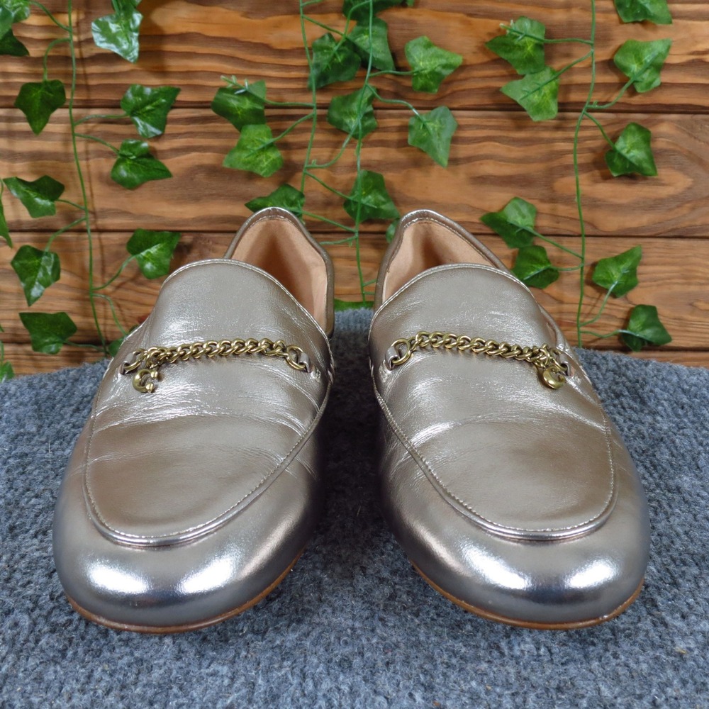 Coach Hanna Women Loafer Size 8 Professional Casual Metallic Silver Leather - Picture 2 of 9